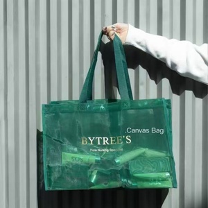 Grands sacs fourre-tout personnalisés avec sac à main de plage transparent de grande capacité sac à provisions en maille de nylon noir avec logo personnalisé pour les femmes - Product Image 4