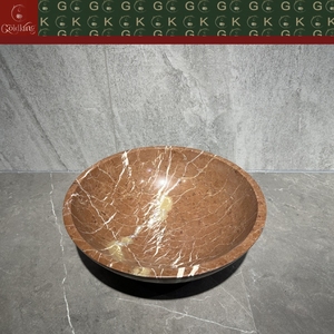 Lavabo de Mármol Rojo <span class=keywords><strong>Coral</strong></span> GOLDKING, Lavabo Redondo de Piedra para Baño, Pulido, Personalizado, OEM, Lavabo de Lujo - Product Image 2