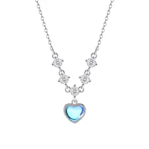 Light Luxury 925 argent sterling pierre de lune planète astéroïde femmes pendentif haute joaillerie collier coeur bleu pierre charme collier