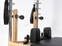 Reformer Pilates Premium avec tour Cadillac demi-taille, Reformer en bois à joints articulés avec tour en acier inoxydable, Reformer demi-trapeze