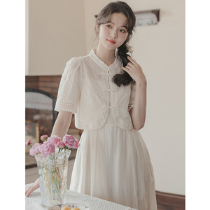 Abito Qipao in Stile Cinese Migliorato, Completo Bianco a Due Pezzi con Elementi <span class=keywords><strong>Han</strong></span>, Lungo Abito Hanfu Cinese, Cheongsam da Fabbrica per Donne - Product Image 5