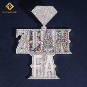 Pendentif personnalisé en argent 925 plaqué or blanc avec pierres précieuses multicolores et moissanite, design 3D de luxe hip-hop - Product Image 3