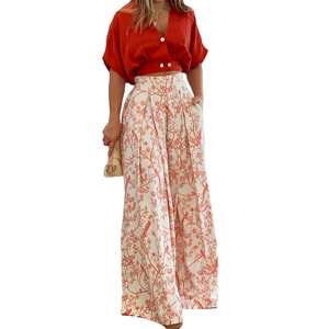 Women's Summer Fashion <strong>Plus</strong> <strong>Size</strong> Women's <strong>Clothing</strong> V-neck Short Sleeve Shirt Top Wide-leg Pants Causal Two Piece Sets - Product Image 6