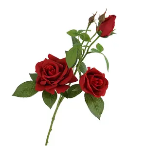 Hochwertige 3 Köpfe Single Stem Real Touch Künstliche Rose Blumen für Zuhause DIY Hochzeits dekor