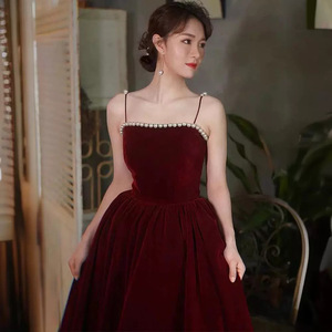 Velvet Toast Dress Claret A-Line Square Collar Evening Dress For Engagement Homecoming - Product Image 2