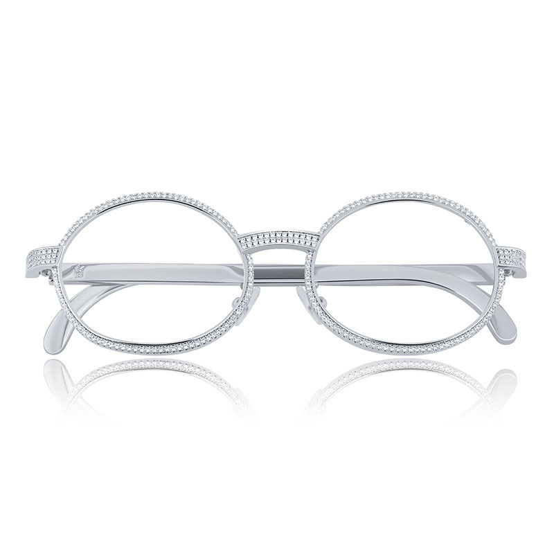 Hip hop glasses inlaid with gem metal frame wooden red leg glasses trendy fashion avant-garde personalized decorative glasses