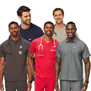 Conjuntos de uniformes masculinos de poliéster spandex médico personalizado médico enfermeira cinza conjuntos de uniformes médicos para homens