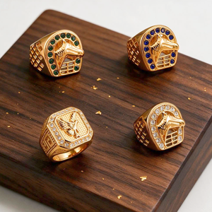 Nhẫn dấu ấn hình đầu ngựa kiểu miền Tây dành cho nam, mạ vàng 18K, thép không gỉ, hình đại bàng, pha lê, phong cách cổ điển, trang sức cá tính dành cho người đi xe mô tô - Product Image 2