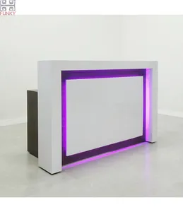 Awsle紫色内置LED照明白色设计亚克力固体表面接待办公桌沙龙