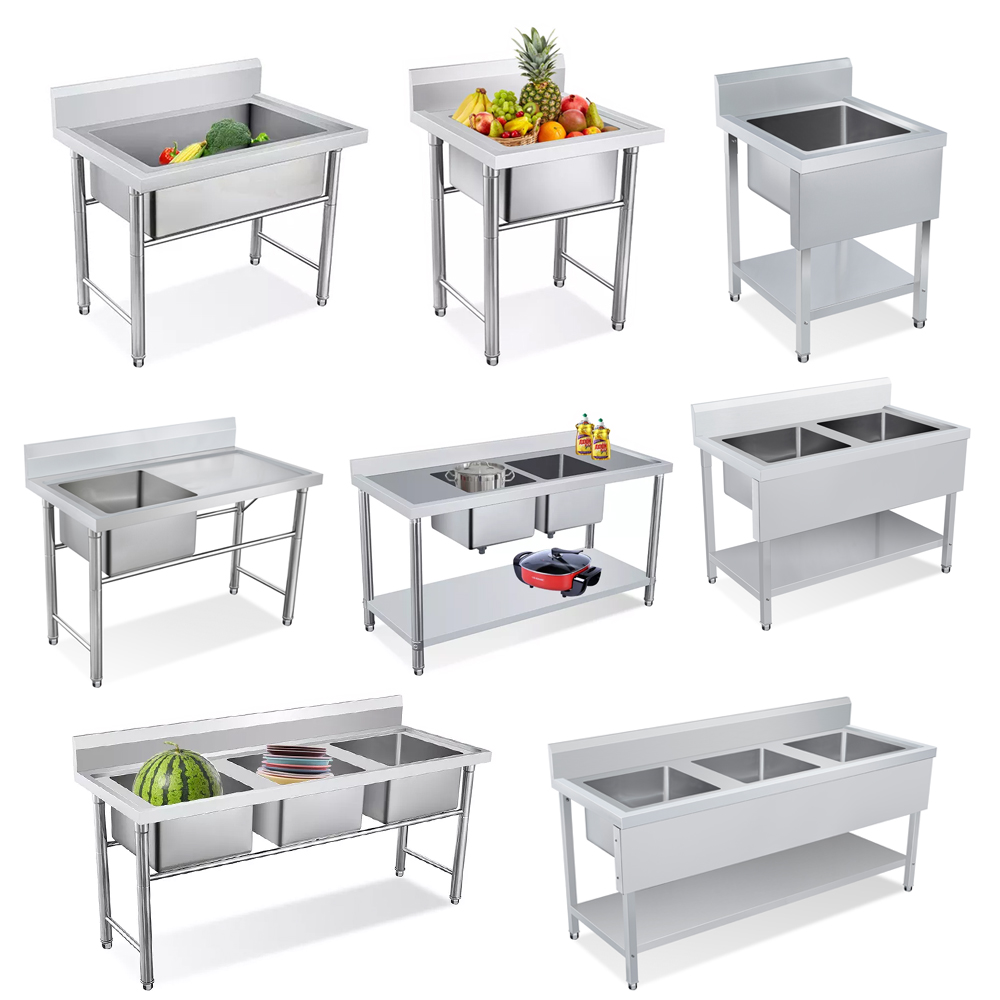 Коммерческая оптовая продажа, уличная кухонная раковина из нержавеющей стали с двумя отделениями и краном