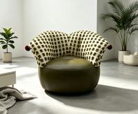 Fauteuil d'appoint pivotant à 360° en forme de cœur, tissu texturé bouclé, éco-cuir, éponge haute densité, design moderne, pour salon