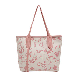 Bolso de Hombro de Gran Capacidad con Dos Correas y Cremallera, Novedad Otoño-Invierno 2026, Bonito Bolso con Estampado de Dibujos Animados, Estilo Literario y Dulce - Product Image 5