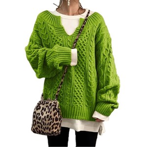 2026 Women Loose Casual Ladies <b>Jumper</b> V-neck Long Sleeve Lazy Style Twisted Striped Knitted <b>Pullovers</b> Sweater - Product Image 2