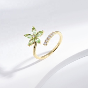 custom plata 925 sterling <b>Silver</b> cheap summer simple <b>rings</b> wedding flower open <b>adjustable</b> 18k gold plated zircon <b>ring</b> for woman - Product Image 4