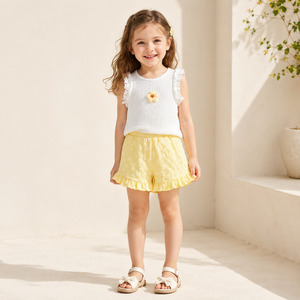 Completo Estivo 2 Pezzi per <span class=keywords><strong>Bambina</strong></span> 2026: Top Floreale Senza Maniche con Volant e Pantaloncini - Set <span class=keywords><strong>Abbigliamento</strong></span> Casual Dolce per Bambini - Ingrosso OEM Boutique - Product Image 2