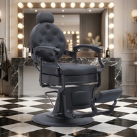 Fauteuil de barbier en cuir rétro avec structure métallique EaseNeat, design luxueux et confortable pour les meubles de salon de coiffure