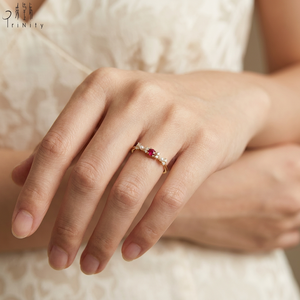 Bagues de fiançailles et de mariage pour femmes, de qualité exceptionnelle, style tendance, perle d'eau douce, or jaune massif 18 carats, diamant naturel, rubis - Product Image 6