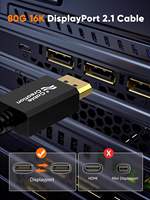 Câble CableCreation DP 2.1 80 Gbps DP vers DP Mâle-Mâle 16K 60Hz 8K 4K 240Hz Plaqué Or PVC pour Moniteur de Jeu