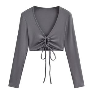 Pronta per la spedizione da donna con scollo a V a manica lunga in stile bianco maglietta Slim Fit per ragazze <span class=keywords><strong>Sexy</strong></span> - Product Image 3