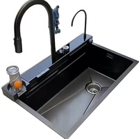 Évier de cuisine commercial de luxe multifonctionnel fait main en acier inoxydable 304 noir nano à cuve unique Liangshun LS-7545B à montage sous plan