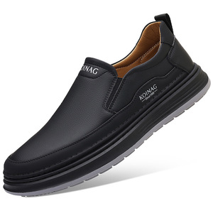 Koinag Men's Casual Leather Slip-On Shoes White <b>Low</b> <b>Heel</b> Soft Sole Loafers For Youth Spring Summer Wear - Product Image 5