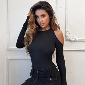 Combinaison en tricot sans dos pour femme, couleur unie, manches longues, coupe ajustée, tenue une pièce, mode décontractée, body - Product Image 3