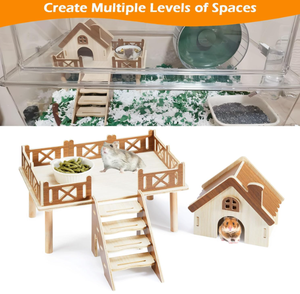 Fabrika toptan çevre dostu katı ahşap üçgen <span class=keywords><strong>Pet</strong></span> House <span class=keywords><strong>Hamster</strong></span> kafes platformu ile küçük ırkları için merdiven - Product Image 4