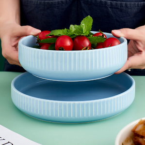 Platos de Cerámica Nórdicos con Rayas en Relieve, de 7 y 8 Pulgadas, para Pescado, con Acabado Glaseado - Product Image 2