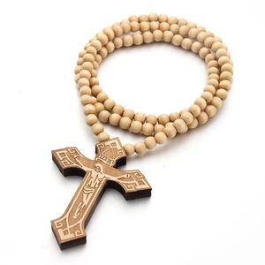 Anhänger Halskette Mode Schmuck Großhandel Custom Cross Holz Perlen Halsketten Religiöse PP Tasche/Schmuck Box CHRISTIAN KYL-TN0191