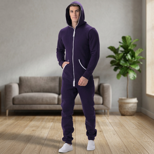 Pijama Enterizo Transpirable Personalizado de Talla Grande para Adultos / Monos de Forro Polar de Algodón para Hombre - Product Image 3