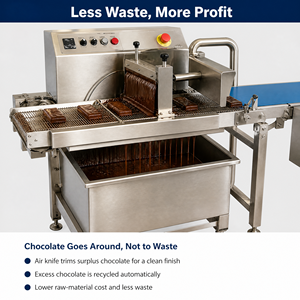 Macchina Automatica per Rivestimento di Wafer e Biscotti al <span class=keywords><strong>Cioccolato</strong></span> in Acciaio Inox 304 per Fabbriche di Dolciumi, Certificata CE ISO - Product Image 4