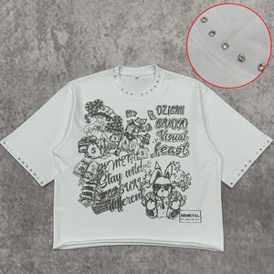Qianshi Boxy Kleidung Männer Baumwolle <span class=keywords><strong>Streetwear</strong></span> Strass T-Shirt Hersteller Overs ize T-Shirt Mann Boxy Cropped Graphic T-Shirts - Product Image 1