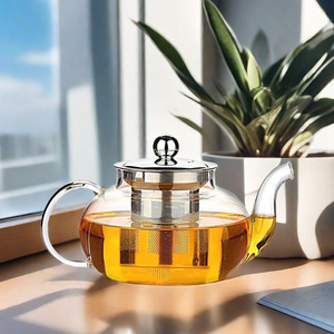 Filtre à <span class=keywords><strong>café</strong></span>, infuseur à thé, filtre en micro-maille en acier inoxydable avec théière en verre borosilicate de haute qualité - Product Image 3