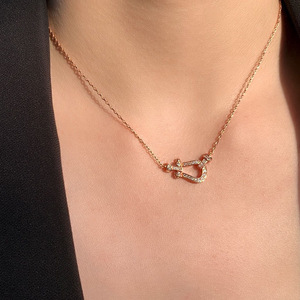 Collana con Ciondolo a Ferro di Cavallo Placcato Oro Vero Europeo con Diamanti Completi, in Acciaio al Titanio e Zirconia Cubica - Offerta Speciale - Product Image 2