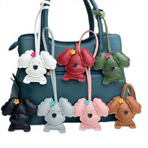 2026 Kawaii PU Leather Light Keychain Cartoon <b>pink</b> Sculpture Poodle Lanyard Luxury Pet Puppy Ball Shape <b>Teddy</b> Dog Pendants - Product Image 6