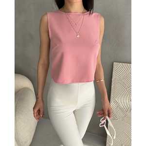 Haut court sans manches dos nu en tricot pour femme bleu ciel - Product Image 1