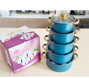 Set di <span class=keywords><strong>Pentole</strong></span> da Cucina in Acciaio Inox 10 Pezzi Blu con Manici Dorati per Commercio Estero - Product Image 6