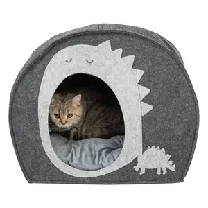 OEM eco pet accessori cave dog house cave dinosaur design felt cats soft nest kennel bed