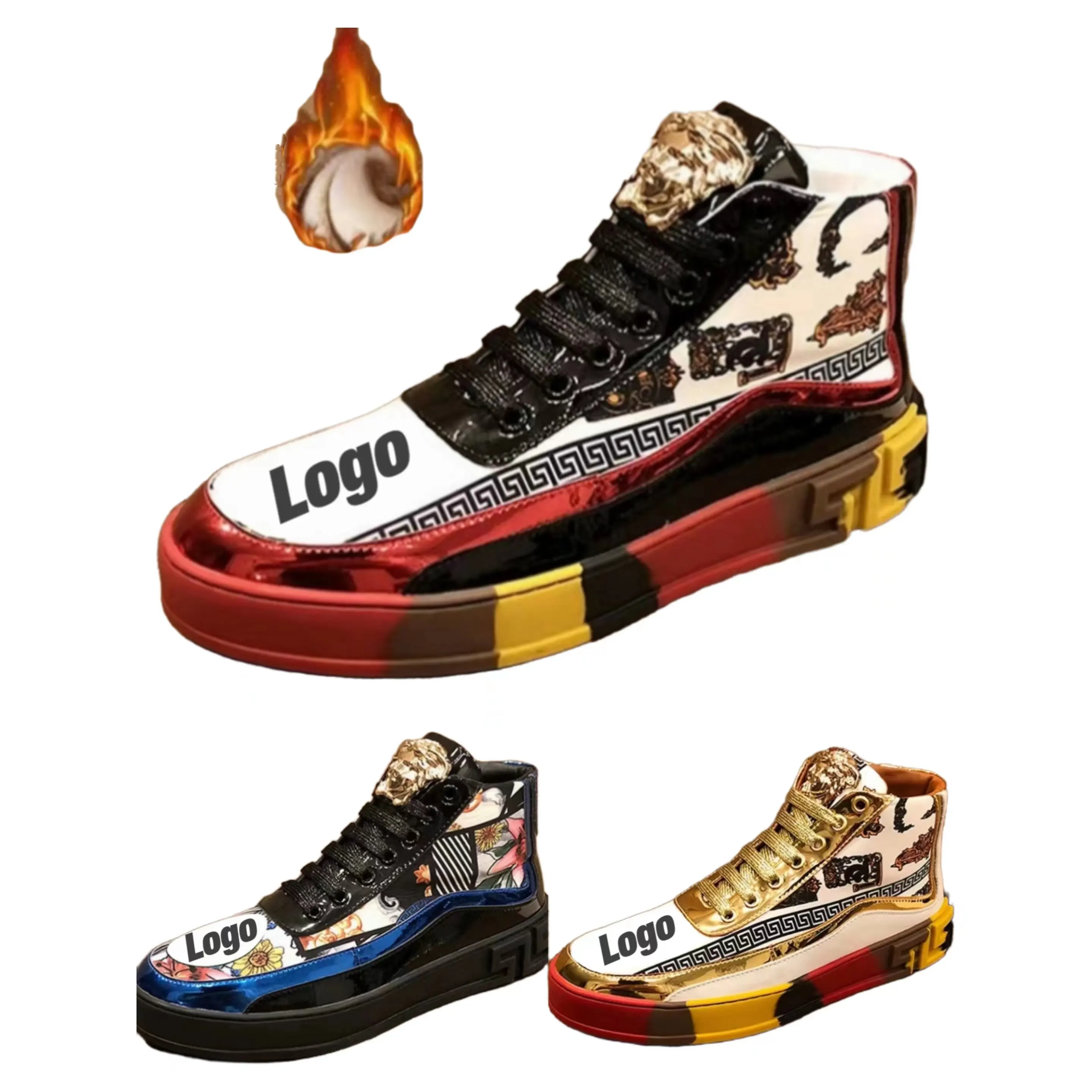 2024 Nieuwste Bekende Merk High-Top Print Borduurwerk Medusa Heren Sneakers Mode Luxe Heren Design Casual Schoenen