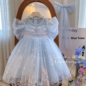 Aisha <strong>Frozen</strong> Girls' Sweet Style Summer <strong>Dress</strong> Princess-Style Knee-Length Chiffon Lace Decoration Birthday Celebrations Patchwork - Product Image 1
