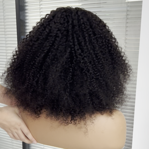 Perruque courte à <span class=keywords><strong>coupe</strong></span> droite en dentelle profonde, afro bouclée crépue douce, sans colle, densité 200%, mélange noir naturel, pour femmes avec <span class=keywords><strong>cheveux</strong></span> de bébé - Product Image 3