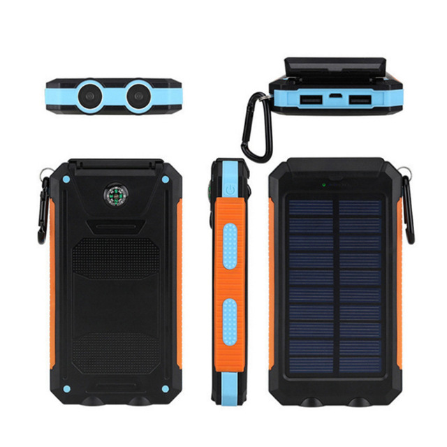 IP67 IPX6 Solar Charger Waterproof With Compass and LED Light Power Bank 20000mah Waterproof Solar Power Bank