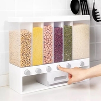 Distributeur de riz moderne 10L à 6 compartiments en plastique, organisateur mural de cuisine pour aliments secs, boîte de rangement pour céréales, bac de conservation alimentaire