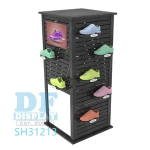 Wooden shoes display for retail shop stand four side floor stand sports shoes display rack for retail