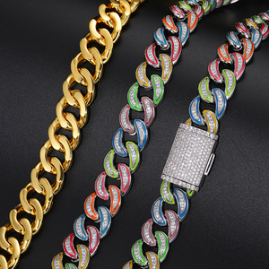 Collar de cadena de eslabones cubanos de <span class=keywords><strong>Miami</strong></span>, joyería de fiesta de rapero de Hip Hop de 18mm, chapado en oro, latón, 5A, CZ, Diamante brillante en la oscuridad - Product Image 5