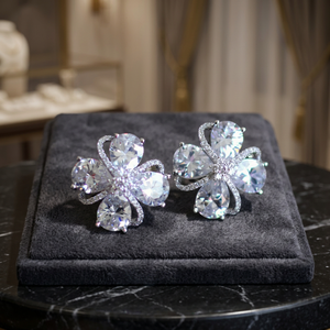 CAOSHI Trendy Unique Design Cubic Zirconia Pear Cut Gemstone Fairy Flower Micro Insert S925 <b>Silver</b> <b>Women</b> Wedding <b>Stud</b> <b>Earrings</b> - Product Image 3