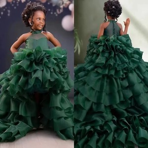 Abito lungo verde per <span class=keywords><strong>bambina</strong></span>, a strati in tulle, con collo alto, per feste di <span class=keywords><strong>compleanno</strong></span>, damigelle d'onore, matrimoni, personalizzabile, per servizi fotografici - Product Image 6