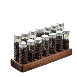 Tubos de Almacenamiento de Granos de Café, Frascos de Vidrio con Tapas Metálicas, Estante de Madera de Nogal con 7 o 14 Orificios, Hermético, Porción Semanal - Product Image 4
