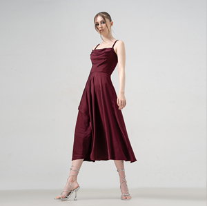 Vestido elegante de satén para mujer, ropa informal, longitud del té, línea A, Correa trenzada, tamaño personalizado, ropa de moda, proveedor de ropa para mujer - Product Image 4