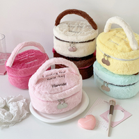 Pochette de maquillage en peluche avec logo personnalisé, petite trousse de toilette de voyage avec fermeture éclair, poignée souple, pour femmes